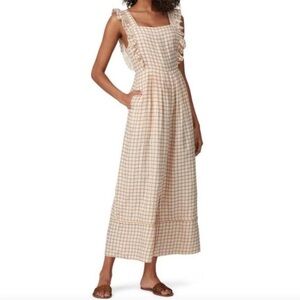 Sancia Cream and Brown Checker The Ines Ruffle Bib Jumpsuit Small